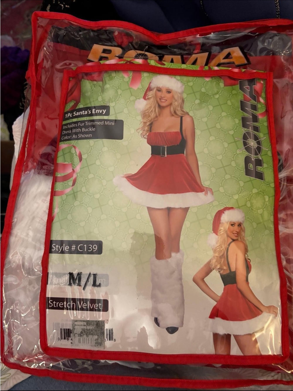 New Roma Red Velvet Santa-Inspired Mini Dress with White Trim